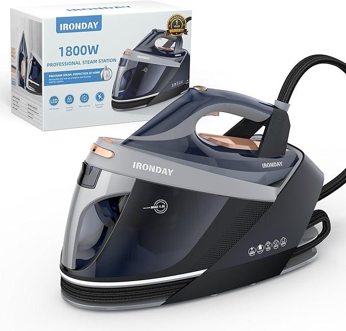 1800W Steam Station for Clothes with LED Screen, Self-clean, Anti-drip, 50.72oz Removable Water Tank