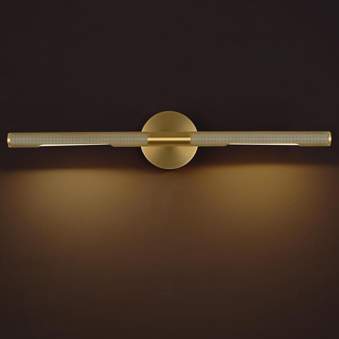 Hard-wired Knurled Picture Light, 30in Brass Picture Light for Wall, Dimmable Gold Art Lights, Rotatable 360 Sconce for Pictures Frame, Painting Wall Lights, Bathroom Wall Sconce, E12 Bulbs Included
