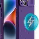 for iPhone 15 Case Compatible with Magsafe, iPhone 15 Camera Protection Case [Support Wireless Charging] with Slide Lens Cover,Slim Magnetic Case for iPhone 15 6.1" Purple