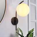 Wall Sconces Plug in, Hanging Wall Lamp with Plug in Cord, Metal Wall Lamp White Glass Globe Indoor Wall Decor Light for Bedroom, Farmhouse, Hallway, Living Room, Kitchen, Black (1PC)