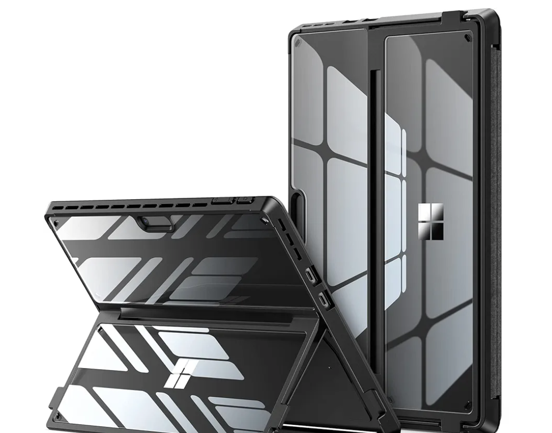 INFILAND Surface Pro 11/10/9 Case, Crystal Clear Multi-Angle Shockproof for Microsoft Surface Pro 11th Edition AI 2024, Work with Surface Pro Signature Keyboard & Slim Pen 2, Mysterious Black