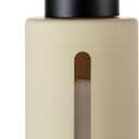 Enra Glass Lotion Dispenser with Window,12oz Bathroom Soap Dispenser Stainless Steel Lotion Hand Pump, Boho Liquid Soap Dispenser Countertop Lotion Bottle for Bathroom(Beige) (Khaki/Liquid Type)