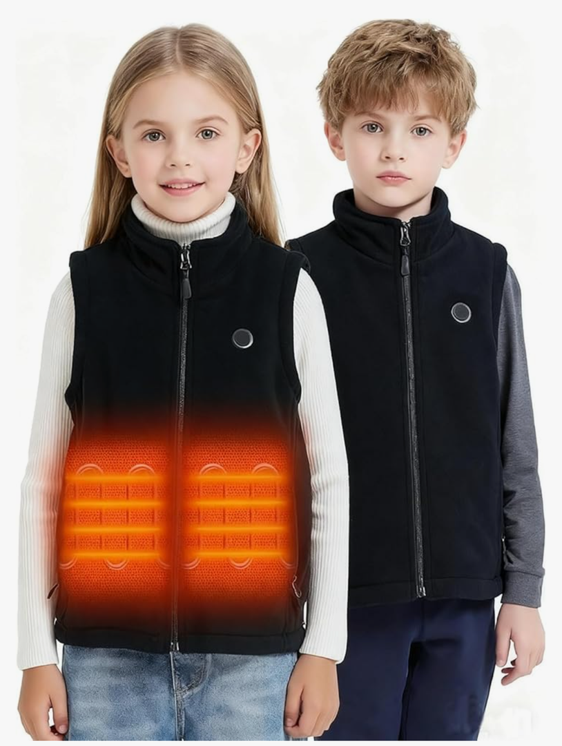 QXOOXQ Kids Heated Fleece Vest – USB Electric Heating Vest with 4 Heating Zones, (Battery Not Included) Small
