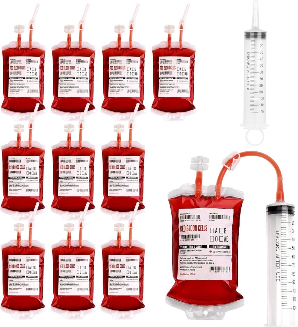 UNIMEIX 10 Pack Halloween Blood Bags for Drinks, Fake Blood Drink Pouches Reusable Juice Drink IV Bag for Vampire Party Theme Party Halloween Decoration