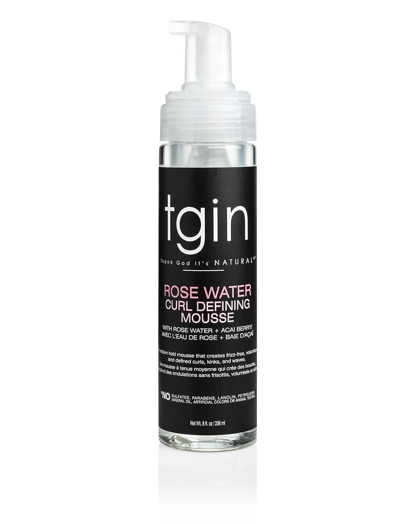 tgin Rose Water Curl Defining Mousse Curly Hair Products with Lightweight Hold Moisturizes and Defines Waves Without Crunch Hair Mousse Without Paraben & Sulfate 8 Fl Oz