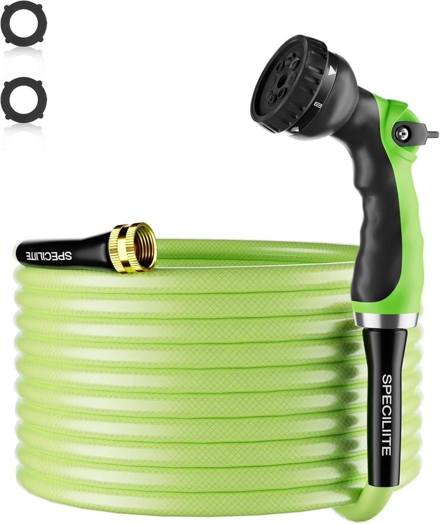 SPECILITE Flexible Garden Water Hose 25 Ft, Heavy Duty, Lightweight and Leak-Proof Pipe 1/2 In, 3/4" Brass Swivel Fittings,Burst 600 PSI, Non-Expandable, Kink-Proof, For Car, Yard, Outdoor, Lawn