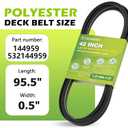 144959 Mower Deck Belt for Craftsman 42 Inch 532144959 LT1000 LT2000 DLT3000 DYT4000 Husqvarna Poulan AYP Ariens Riding Lawn Mower, 1/2" X 95.5"