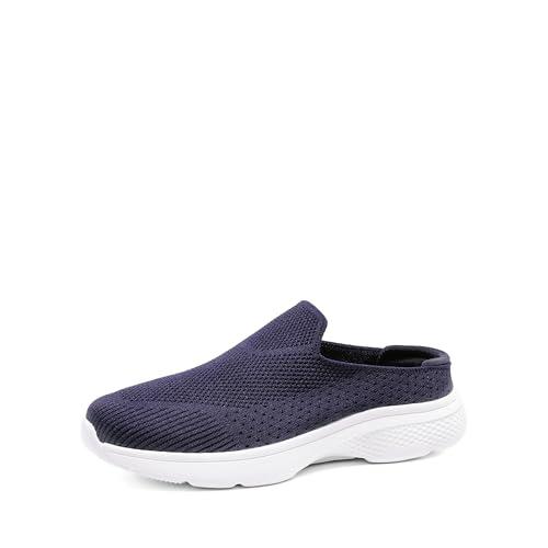 Dream Pairs Mules for Women Shoes Slip on Sneakers Knit Flats Lightweight Breathable Comfortable Walking Shoes,Size 10,Navy-Knit,SDML2201W