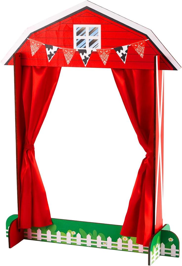 Wooden Tabletop Puppet Theater with Curtains, Puppet Show Stage, Imaginative Play Theatre, Inspires Imagination and Creativity, 17.7 x 5.9 x 22.1 Inches(Farm)