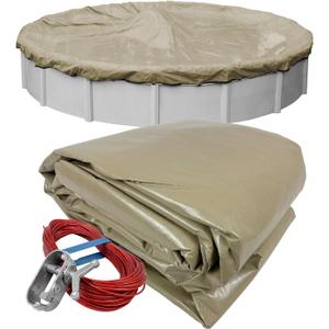 Robelle 30 ft Premium Tan Winter Pool Cover for Above Ground Pools, 4 ft Overlap (34 ft Cover Size), Solid 14 x 14 Scrim, 5.2 oz/yd2, Style: 3130-4A