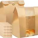 120 Pcs Paper Bread Bags with Clear Window for Homemade Breads 16 x 10 x 5 inch Paper Bakery Bags with 132 Stickers for Sourdough, Loaf, Cookie, Sandwich Packaging