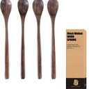 Black Walnut Wood Coffee Spoons, 4 Pcs Spoons for Espresso, Tea, Long Spoon for Stirring, Premium Wooden Spoons Set