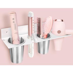 Hair Tool Organizer, Hair Dryer Holder with Heatproof Steel Cups, Acrylic Vanity Organizer for Curling Iron, Flat Iron & Hair Brushes, Perfect for Bathroom (White, Oversized)