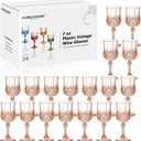 XUWAIDSGN 24 Pcs 7oz Plastic Vintage Wine Glasses Drinking Glasses Unbreakable Wedding Glassware Crystal Water Goblets Reusable Drinkware Vintage Champagne Flutes (24, Pink)
