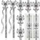 XunYee 15 Pcs Glitter Large Christmas Cabinet Ribbons Bows Thick Velvet Festive Xmas Bow Edge Burlap Door Decoration for Christmas Tree Fireplace Kitchen Gift Wrapping (Silver)