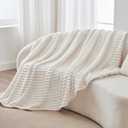 BEDELITE Fleece Throw Blanket for Couch - 300GSM Soft & Warm Fluffy Cream White Blanket, Decorative and Giftable Striped Blankets for Women, Men, 50"x60"