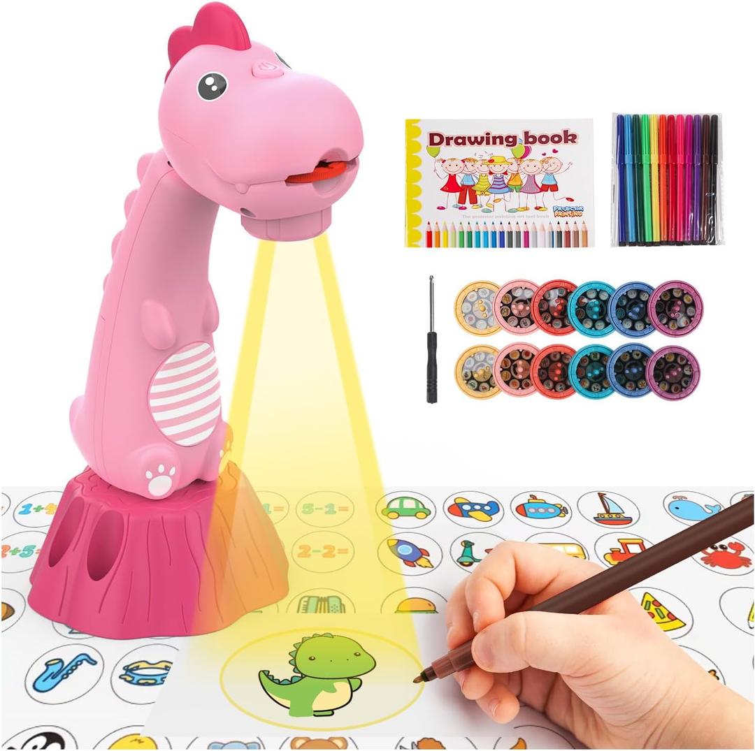 Drawing Projector for Kids, Tracing and Drawing Projector Toy for Boy Girl 3-8 Years Old, Smart Art Sketcher Projector with with 96 Slide Cartoon Patterns and 12 Color BrushesPink