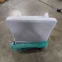 Martha Stewart London Upholstered Skirted Dining Arm Chair with Casters – Curved Back, Removable Seat Cushion, for Dining Room, Home Office, or Living Space, Light Blue