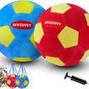 2 Pack Indoor Soccer Ball Size 4,Kids Soccer Ball Padded for Inside Your Home,Soft and Safe Foam Ball for Toddlers,Size 4 Soccer Balls Includes Pump and net,Best Gift for Boys and Girls (Blue and Red)