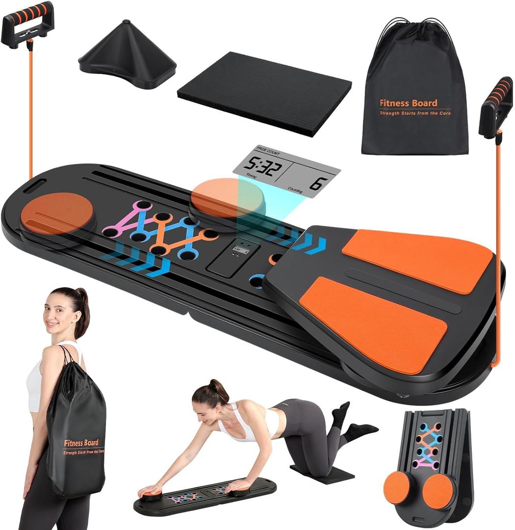 Pilates Board - Pilates Reformer Set, Portable and Foldable Pilates Board for Home Workout, Multifunctional Pilates Board for Women, Pilates Reformer Machine for Home Exercise (Black Orange)