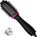 Dual Voltage Hair Dryer Brush for European Travel, Plus 2.0 Blow Dryer Brush with European Plug 110V-120V/220V-240V One Step Hair Dryer and Styler Volumizer with Negative Ion Anti-frizz Styling Brush