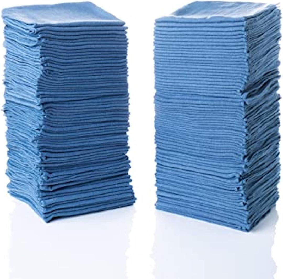 SIMPLI-MAGIC Premium Cotton Shop Towels 14"x12" (125 Pack)  Reusable Cleaning Shop Rags for Automobiles, Industries, Garage and Homes (Blue)