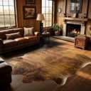 Western Cowhide Rug, Faux Cow Hide Rugs for Living Room Bedroom Home Decor, Non Slip Cute Rug with Irregular Animal Skins and Hides, Brindle, 5.2 x 6.2ft