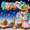 Pastel Christmas Balloon Arch Garland Kit, 147Pcs Pink Green Blue Balloons and Gingerbread Man Candy Foil Balloons for Christmas Candyland Holiday New Year Birthday Party Decorations