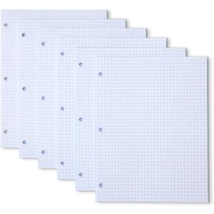 Amazon Basics Loose Leaf Paper, Graph Ruled Binder Paper, 100 Sheets, 11" x 8.5", 6 pack, White