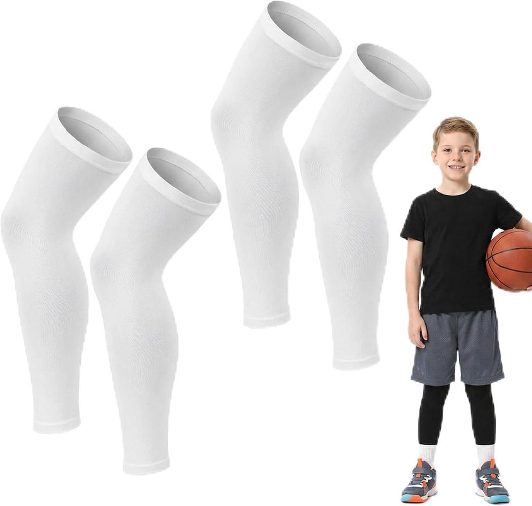 2 Pairs Pre Cut Soccer Socks for Kids, Football Leg Sleeves for Kids | Kids Precut Soccer Socks, Pre Cut Soccer Sleeve Socks for Boy Girl Youth, Football Leg Sleeves for Kids (White) (White)