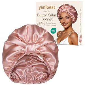 YANIBEST Adjustable Satin Bonnet for Sleeping with Elastic Band, Double Layer Hair Wrap for Natural Curly Hair, Reduce Frizz