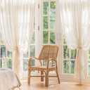 FMFUNCTEX Linen Sheer Pinch Pleated Curtains for Living Room, Linen Flax Beige 108 Inches Long Sheer Curtain See Through Panels for Bedroom, Natural Window Drapes for Farmhouse, Rod Pocket 2 Panels