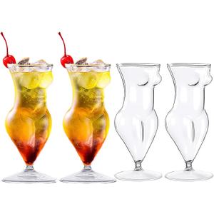 4 PCS White Wine Glasses,Glass Highball Glasses, Body Glasses Set of 4,Uniquely Shaped Cocktail Glasses Beer Cup for Parties, Homes, Bars, Clubs, Restaurants, Hotel Venue (2.55 * 6.29 inch)