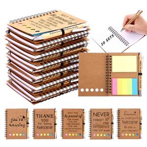 7 sets Employee Appreciation Gifts Bulk Inspirational Spiral Notebook with Sticky Note and Motivational Bamboo Pens Thank You Gifts for Employees Coworkers,Teachers,Nurse,Office Staff,Team,Volunteer