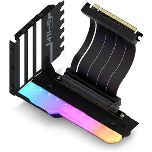 EZDIY-FAB Vertical GPU Mount with High-Speed PCIE 4.0 Riser Cable, ARGB Module, 115mm/4.52in Flexible Extension, 90 Degree Connector, Only Compatible to Full-Opened PCIe Slots-Black-YIHPI344-2