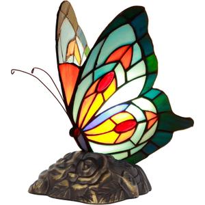 Small Tiffany Table lamp Stained Glass Butterfly Desk Lamp 7X5X9.8 Inch Accent Antique Light (Blue Butterfly)