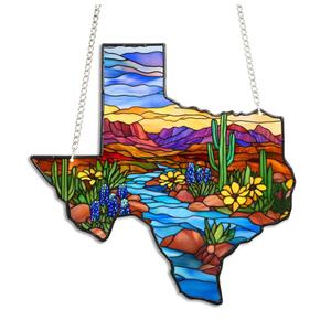 Texas Stained Glass Style Suncatcher- 6 Inch Acrylic Window Hanging- Colorful Texas Desert Landscape Light Catcher Decor- 2D Flat Ornament Gift for Friends & Travelers
