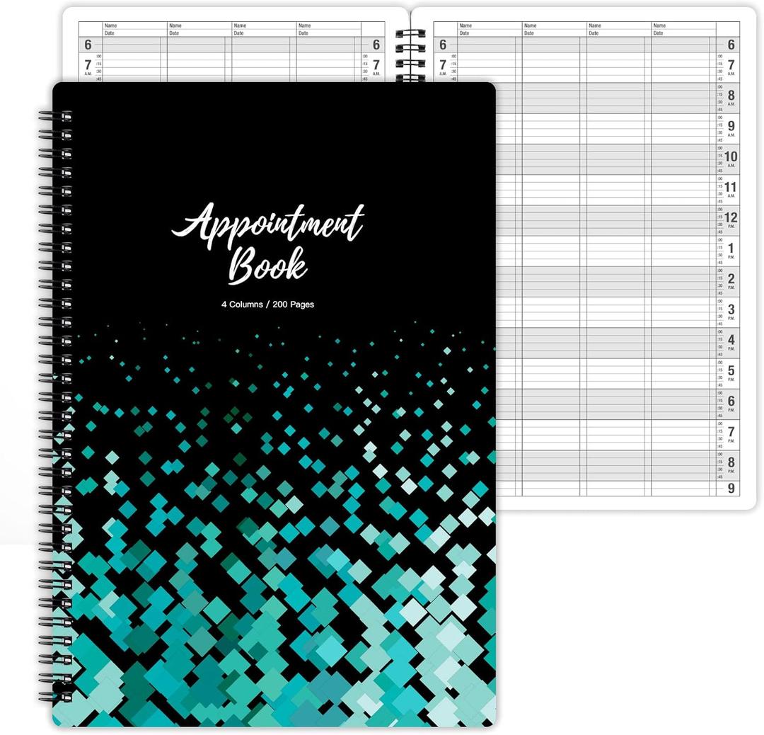 Appointment Book  Undated Salon Appointment Book, DailyHourly Schedule Book with 200 Pages, 6 AM - 9 PM, 15 Minute Intervals Day Planner, 7.8 x 11.5, 4 Column, Twin-Wire Binding, Hardcover