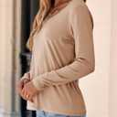 Dokotoo T Shirts for Women Casual Long Sleeve V Neck Lace Trim Tops Lightweight Solid Color Basic Tees Blouses (S)
