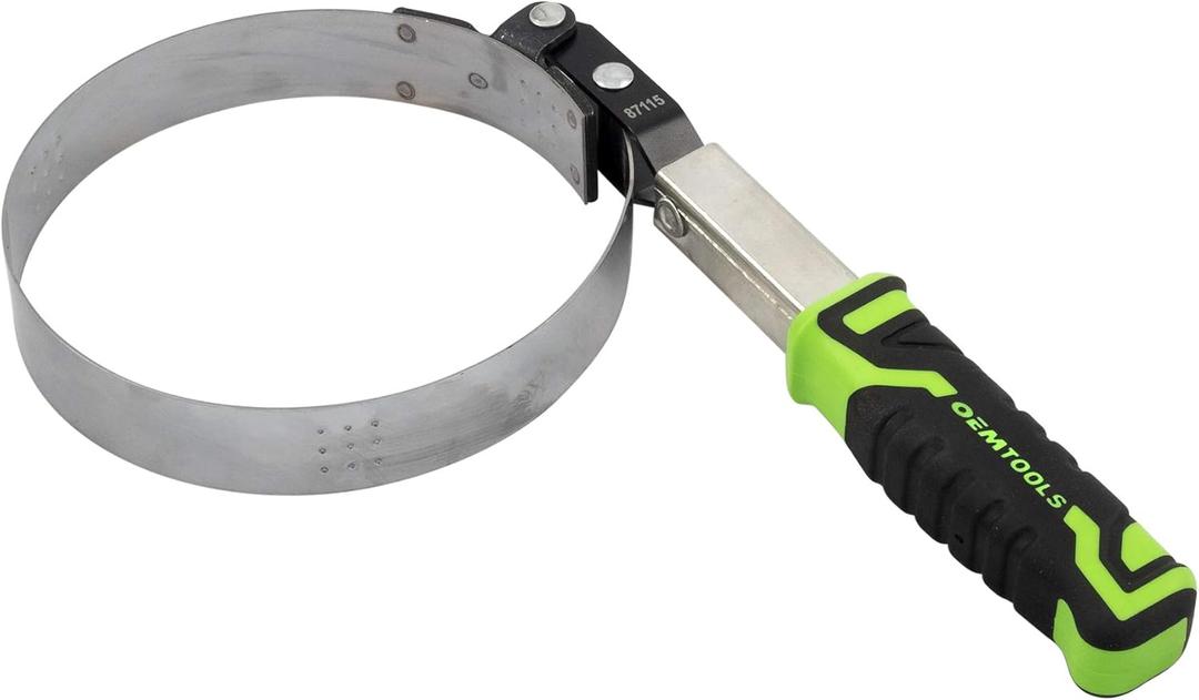OEMTOOLS 87115 Swivel Oil Filter Wrench, Oil Filter Removal Tool for Removing 4-3/4" - 5-3/4" Filters in Tight Spaces, Dimpled Steel Band with Grippers, Padded TPR Handle