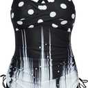Hanna Nikole Women Plus Size Tankini Swimsuit Two Piece Bathing Suits with Shorts Tie-Side Drawstrings Tankini Swimwear (Black & White)