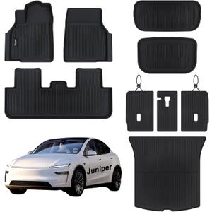 Floor Mats for Tesla Model Y Juniper 2025 2026, 9PCS Model Y Juniper Floor Mats & Cargo Mats & Backrest Mat TPE Full Coverage Car Mats Accessories