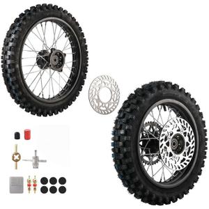 Rear Wheel Tire 80/100-12 Front Tire 60/100-14 Inner Tube wheel rim with 12mm Bearing Chain Sprockets 190mm Brake Disc Rotor For Dirt Pit Bike Apollo SSR CRF 50cc 70 110cc 140cc (12mm Bearing Bore)