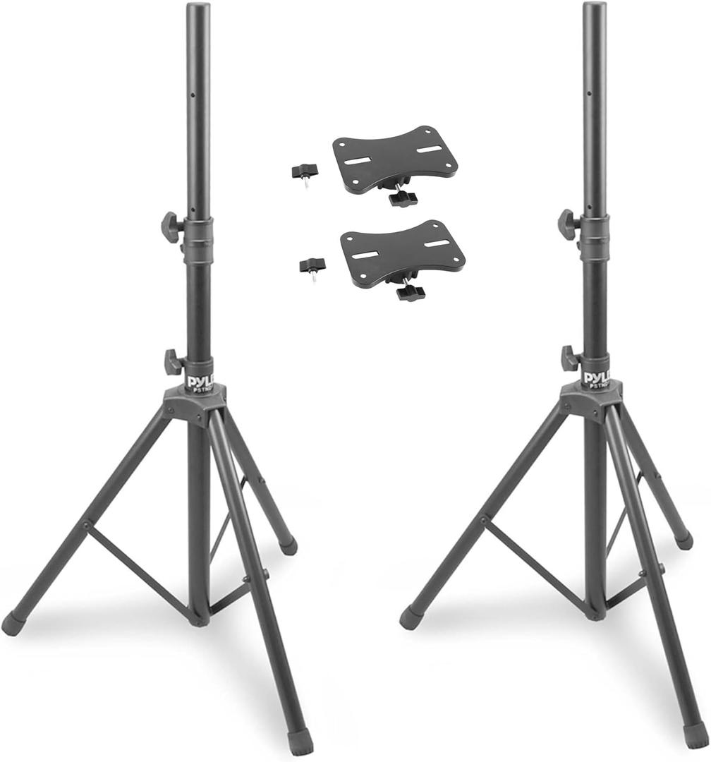 Pyle 2-Pack Universal Speaker Stand Mount Holders - Durable Adjustable Tripod Set with Locking Safety Pin, 36-58 Telescoping Height, 35mm Compatible Insert, Rubber Capped Feet for Stage/Studio