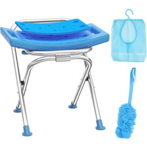 Upgraded Folding Shower Chair, Stainless Steel Foldable Shower Seat for Inside Bathtub, Lightweight & Portable Travel Shower Stool, Anti-Slip Feet Bath Chair for Elderly, Disabled, Injured
