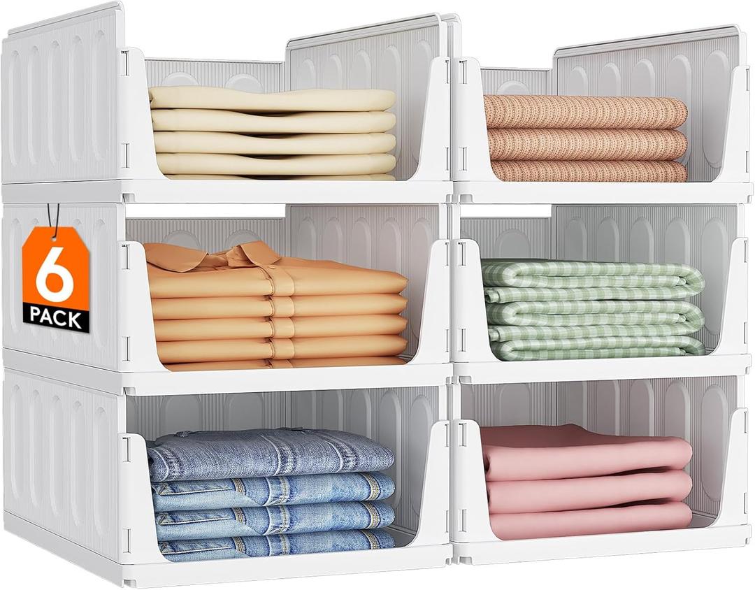 Lifewit 6 Pack Stackable Closet Organizers and Storage Basket for Clothes, Plastic Sweater Storage Bins for Wardrobe, Multifunctional Mounted Closet Systems for RV, Bathroom, Dorm, 32 cm/12.6 inch(L)