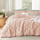 Bedsure Queen Size Comforter Set Dusty Rose, Boho Tufted Bed Set, Checkered Farmhouse Shabby Chic Bedding, 3 Pieces, 1 Plaid Geometric Comforter 90"x90" and 2 Pillow Shams 23"x29"
