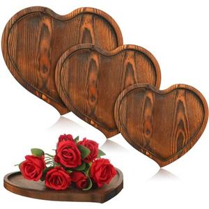 Nitial 3 Pcs Valentine's Day Heart Tray Wooden Heart Serving Plate Tray Romantic Dish Neutral Cheese Charcuterie Board and Platters for Valentine Wedding Display Snack Cake Fruit, Food, 3 Sizes