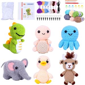 BOLDNOVA Beginners Crochet KitCrochet Animal Kit for Beginners Kids, Adults, Craft Knitting Crocheting Kits with Step-by-Step Video Tutorials (Grey)