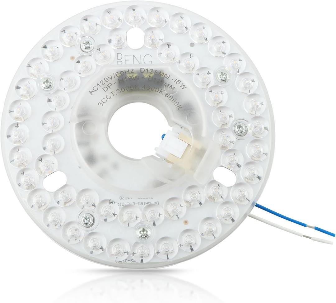 18W 4.9-Inch Ceiling Fan LED Light Replacement, Dimmable LED Retrofit Panel with 3 Color Temperatures (3000K/4000K/5000K), Energy Efficient for Living Room, Bedroom, Office - for Homeowners (White)